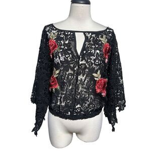 Romeo & Juliette Couture Black 3/4 Sleeve Lace Blouse Size Small